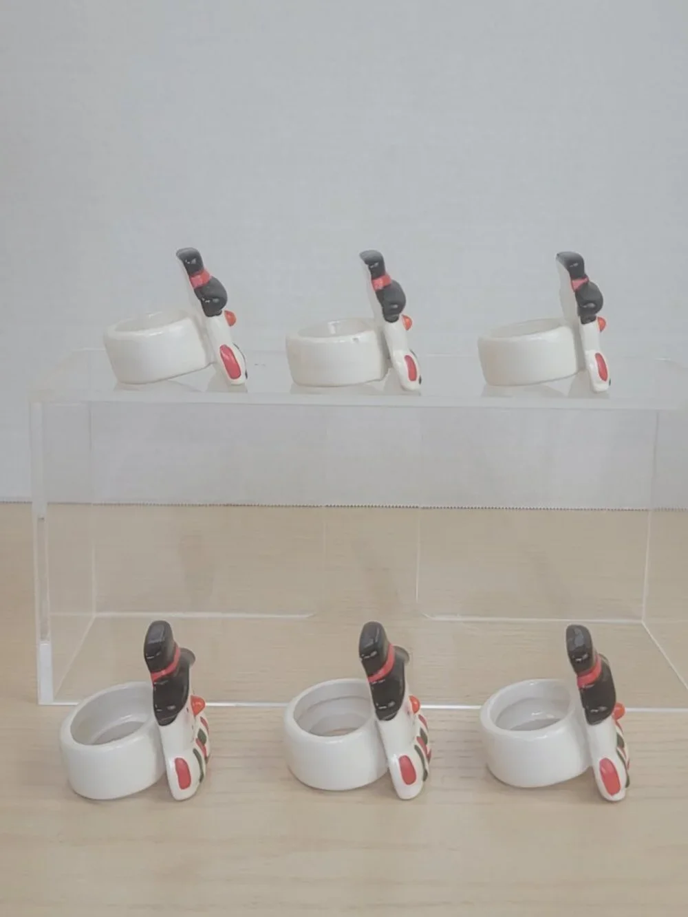 Vintage Ceramic Snowman Retro Holiday Table Decor Napkin Rings Set of 6